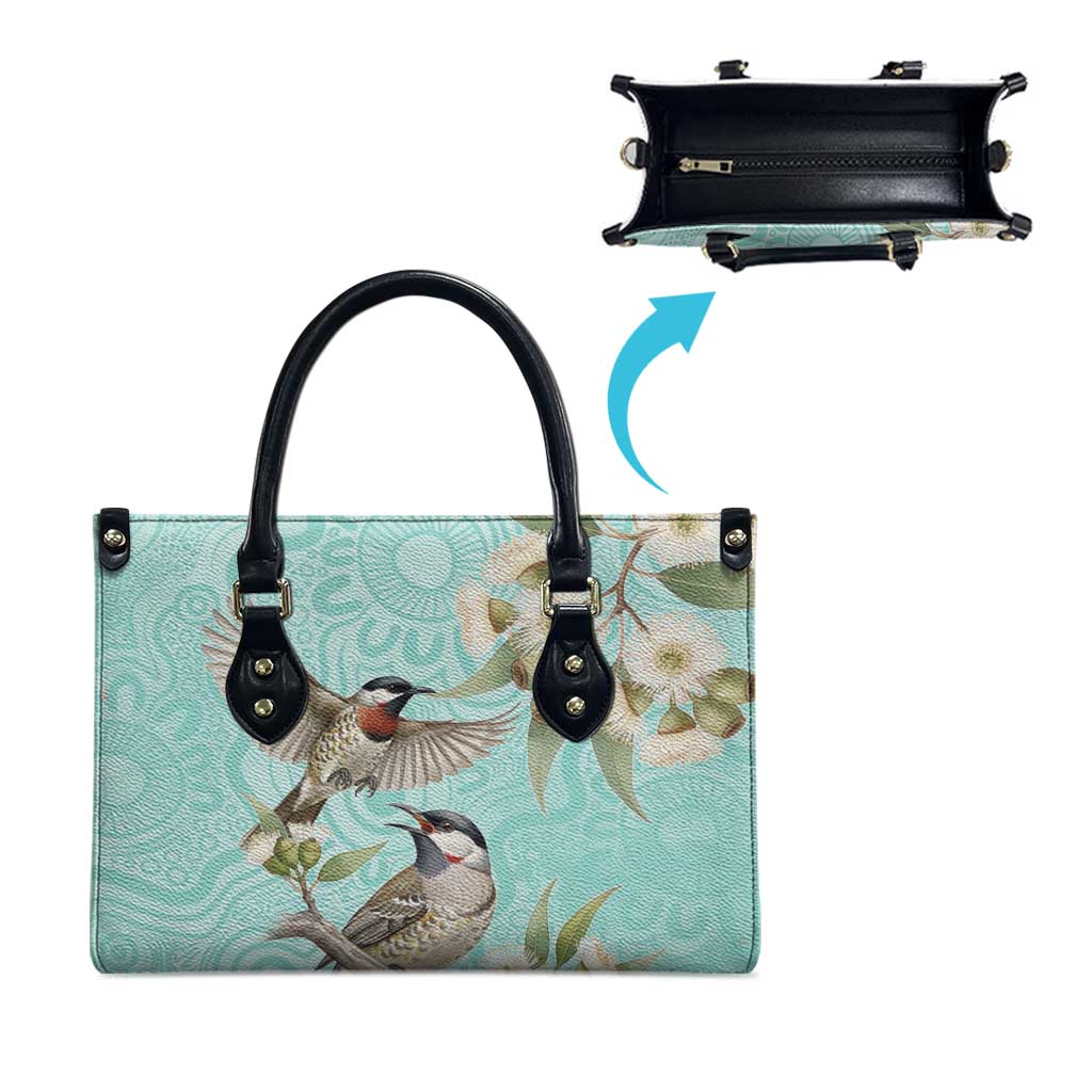Australia Red Wattlebird Leather Bag Eucalyptus Alba Indigenous Art - Aussie Hoodie