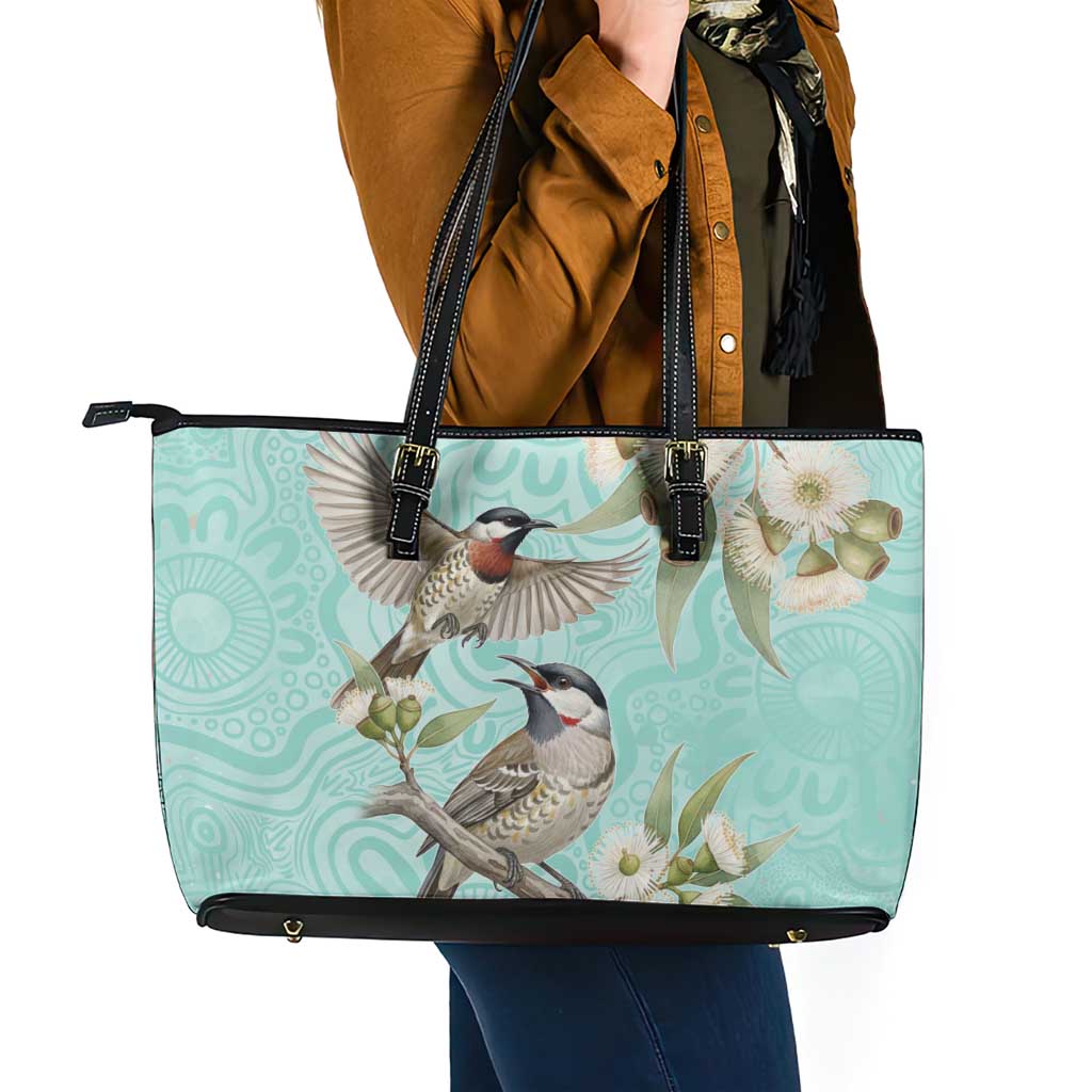 Australia Red Wattlebird Leather Tote Bag Eucalyptus Alba Indigenous Art - Aussie Hoodie