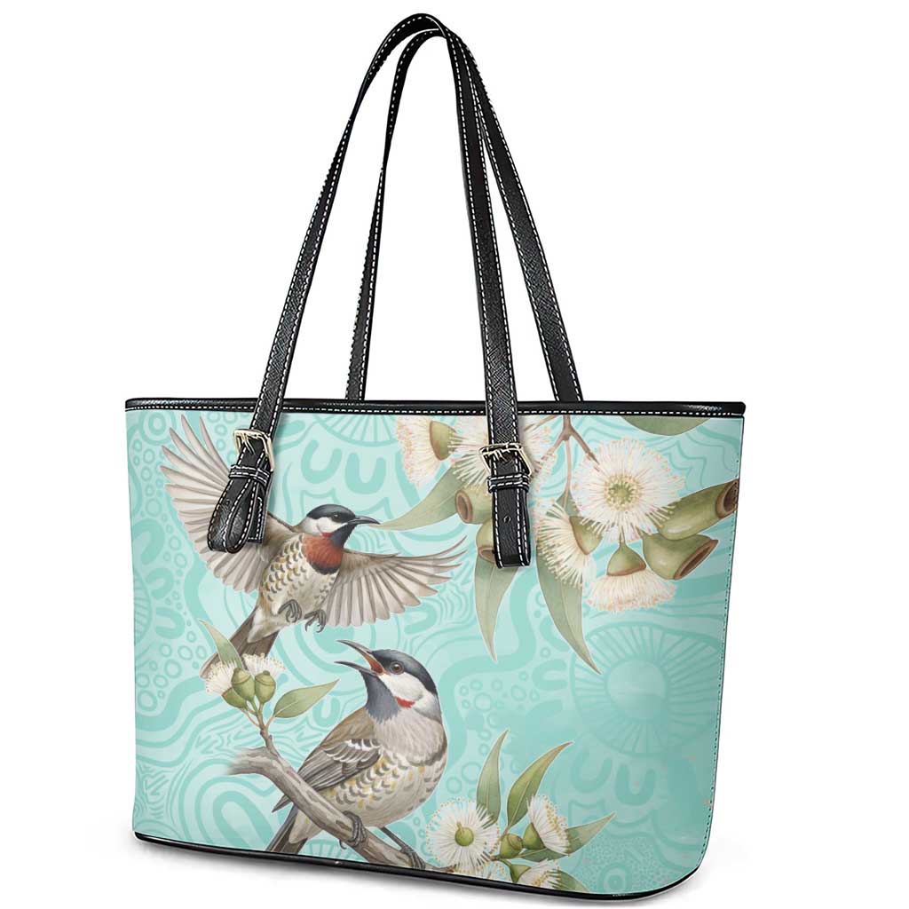 Australia Red Wattlebird Leather Tote Bag Eucalyptus Alba Indigenous Art - Aussie Hoodie