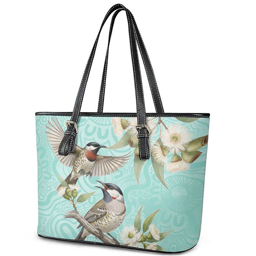 Australia Red Wattlebird Leather Tote Bag Eucalyptus Alba Indigenous Art - Aussie Hoodie