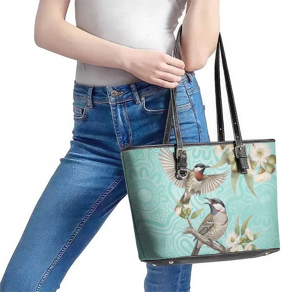 Australia Red Wattlebird Leather Tote Bag Eucalyptus Alba Indigenous Art - Aussie Hoodie