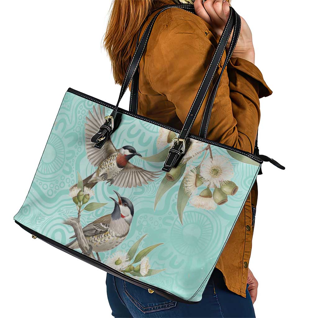 Australia Red Wattlebird Leather Tote Bag Eucalyptus Alba Indigenous Art - Aussie Hoodie