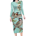 Australia Red Wattlebird Long Sleeve Bodycon Dress Eucalyptus Alba Indigenous Art - Aussie Hoodie
