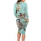 Australia Red Wattlebird Long Sleeve Bodycon Dress Eucalyptus Alba Indigenous Art - Aussie Hoodie