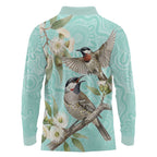 Australia Red Wattlebird Long Sleeve Polo Shirt Eucalyptus Alba Indigenous Art - Aussie Hoodie