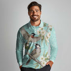 Australia Red Wattlebird Long Sleeve Polo Shirt Eucalyptus Alba Indigenous Art - Aussie Hoodie