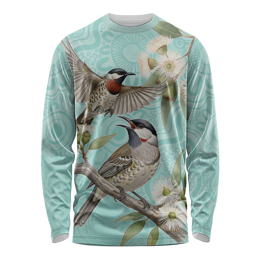 Australia Red Wattlebird Long Sleeve Shirt Eucalyptus Alba Indigenous Art - Aussie Hoodie