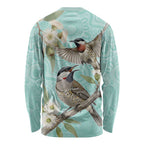 Australia Red Wattlebird Long Sleeve Shirt Eucalyptus Alba Indigenous Art - Aussie Hoodie