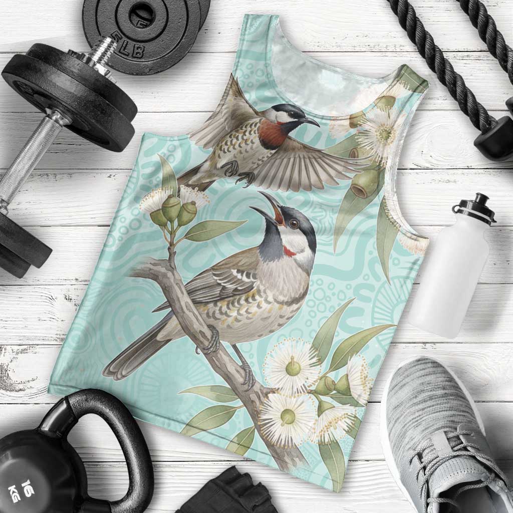 Australia Red Wattlebird Men Tank Top Eucalyptus Alba Indigenous Art - Aussie Hoodie
