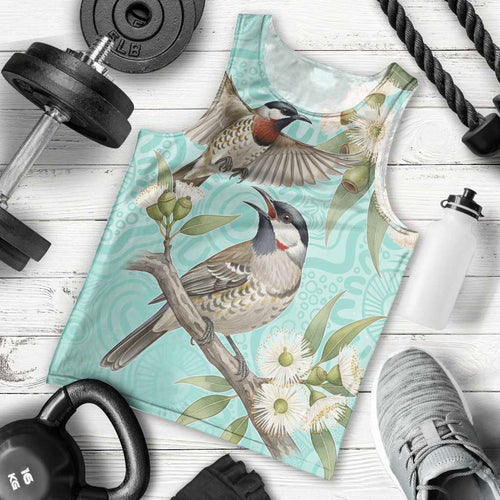 Australia Red Wattlebird Men Tank Top Eucalyptus Alba Indigenous Art - Aussie Hoodie