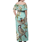 Australia Red Wattlebird Off Shoulder Maxi Dress Eucalyptus Alba Indigenous Art - Aussie Hoodie