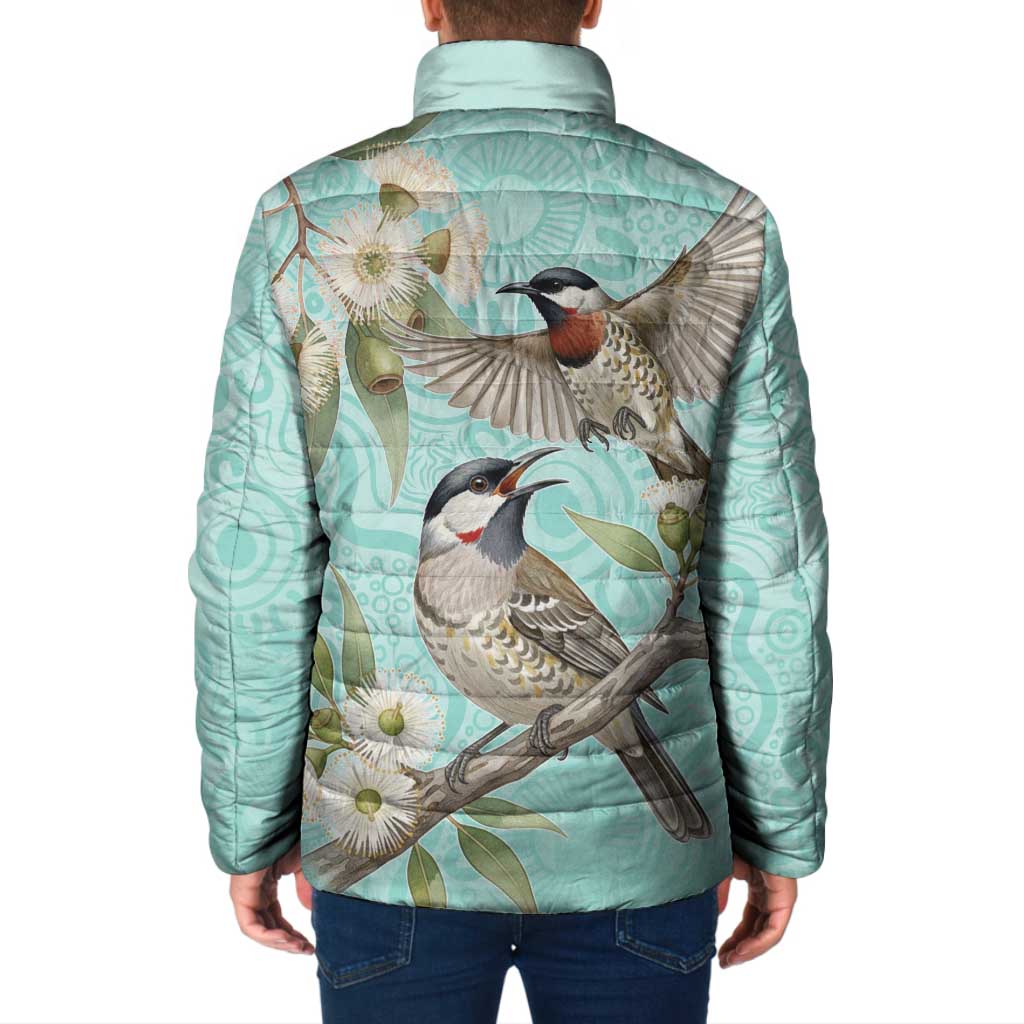 Australia Red Wattlebird Padded Jacket Eucalyptus Alba Indigenous Art - Aussie Hoodie