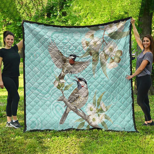 Australia Red Wattlebird Quilt Eucalyptus Alba Indigenous Art - Aussie Hoodie