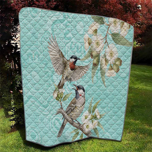Australia Red Wattlebird Quilt Eucalyptus Alba Indigenous Art - Aussie Hoodie