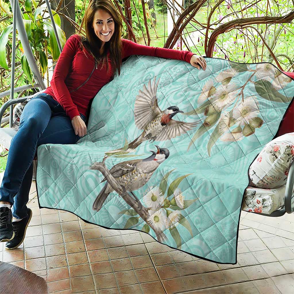 Australia Red Wattlebird Quilt Eucalyptus Alba Indigenous Art - Aussie Hoodie
