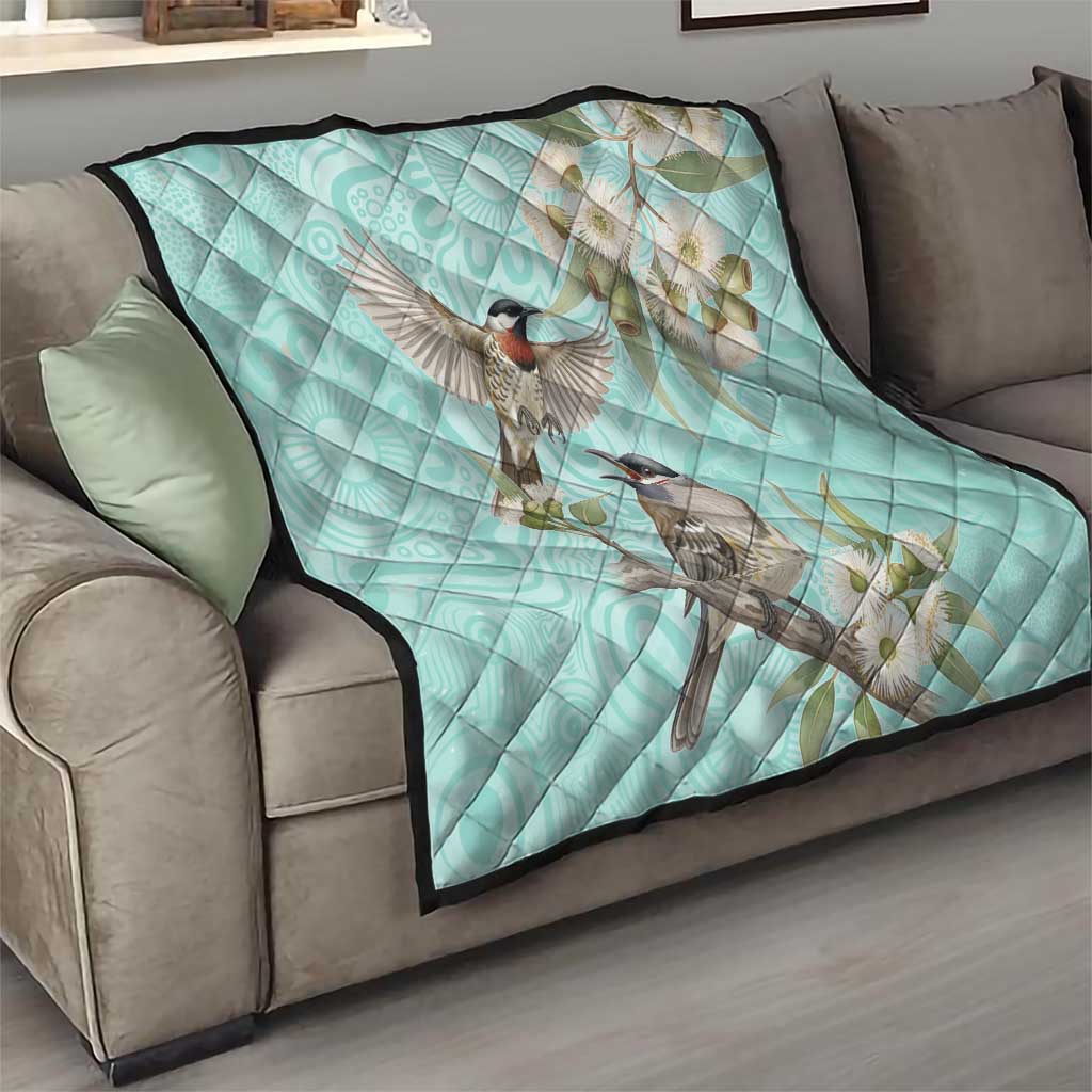 Australia Red Wattlebird Quilt Eucalyptus Alba Indigenous Art - Aussie Hoodie