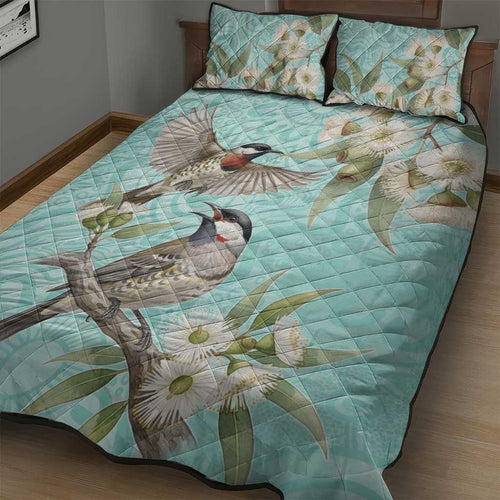 Australia Red Wattlebird Quilt Bed Set Eucalyptus Alba Indigenous Art - Aussie Hoodie