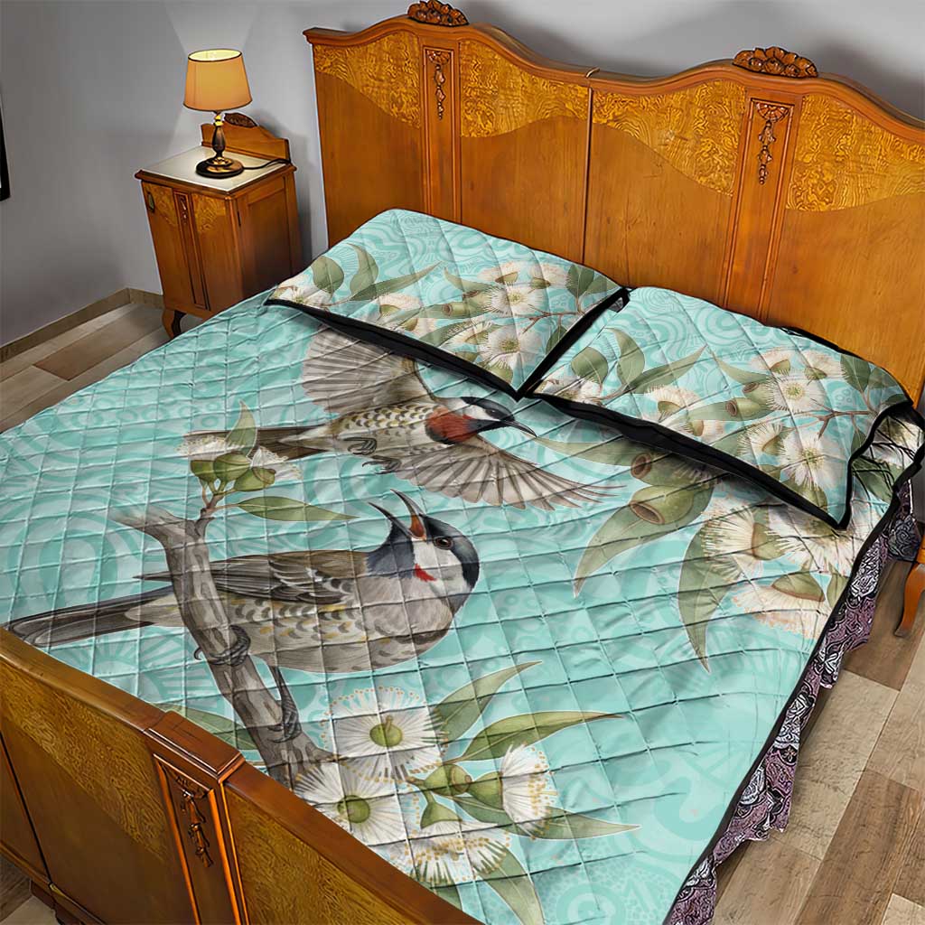 Australia Red Wattlebird Quilt Bed Set Eucalyptus Alba Indigenous Art - Aussie Hoodie