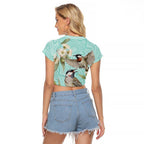 Australia Red Wattlebird Raglan Cropped T Shirt Eucalyptus Alba Indigenous Art - Aussie Hoodie