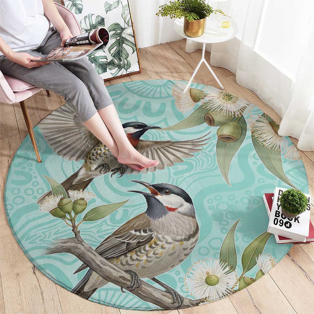 Australia Red Wattlebird Round Carpet Eucalyptus Alba Indigenous Art - Aussie Hoodie