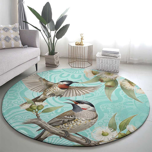 Australia Red Wattlebird Round Carpet Eucalyptus Alba Indigenous Art - Aussie Hoodie