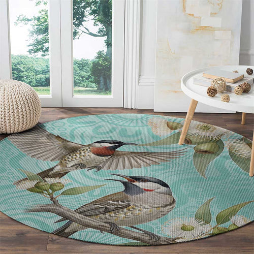 Australia Red Wattlebird Round Carpet Eucalyptus Alba Indigenous Art - Aussie Hoodie