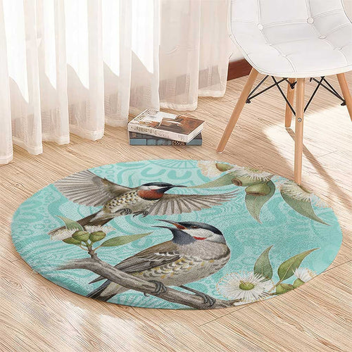 Australia Red Wattlebird Round Carpet Eucalyptus Alba Indigenous Art - Aussie Hoodie