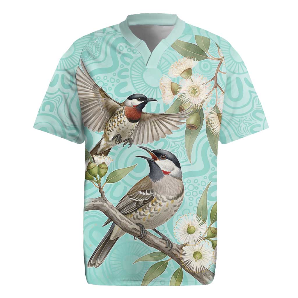 Australia Red Wattlebird Rugby Jersey Eucalyptus Alba Indigenous Art - Aussie Hoodie