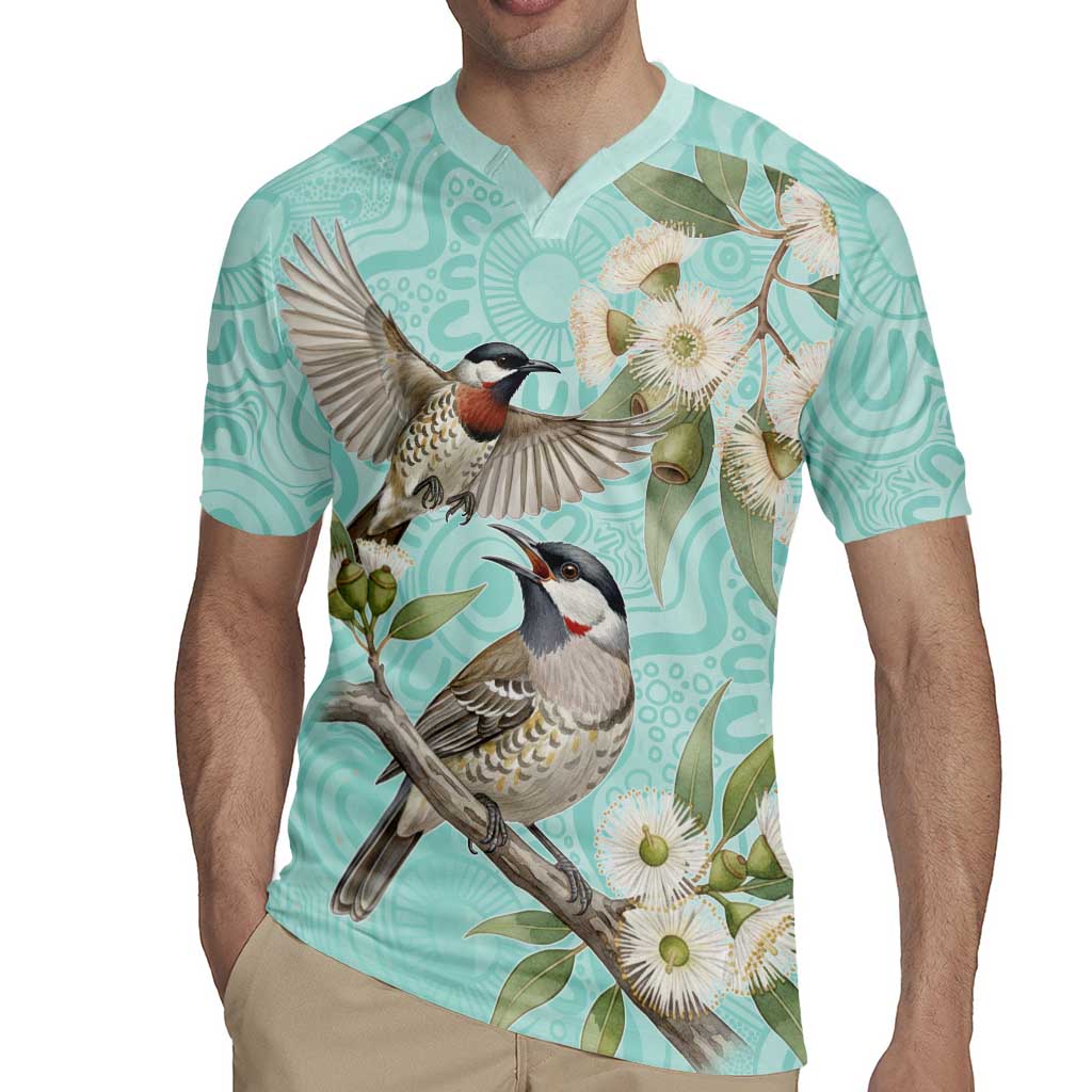 Australia Red Wattlebird Rugby Jersey Eucalyptus Alba Indigenous Art - Aussie Hoodie