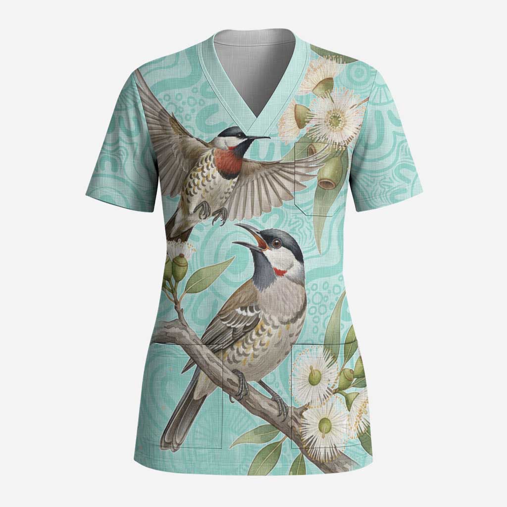 Australia Red Wattlebird Scrub Top Eucalyptus Alba Indigenous Art - Aussie Hoodie