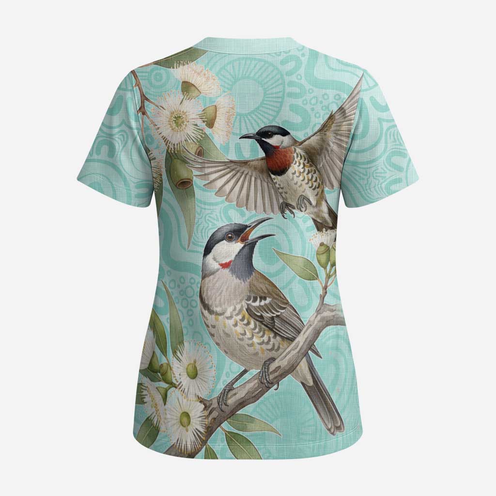 Australia Red Wattlebird Scrub Top Eucalyptus Alba Indigenous Art - Aussie Hoodie
