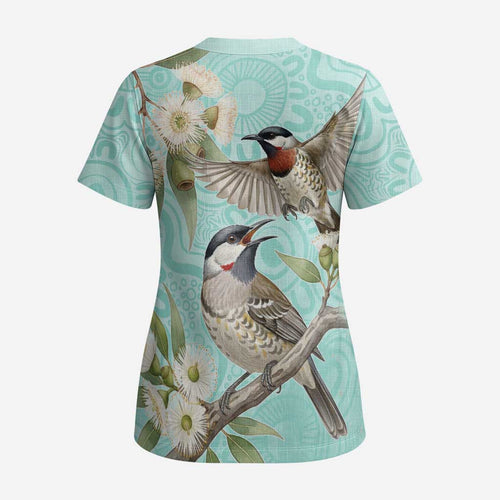 Australia Red Wattlebird Scrub Top Eucalyptus Alba Indigenous Art - Aussie Hoodie