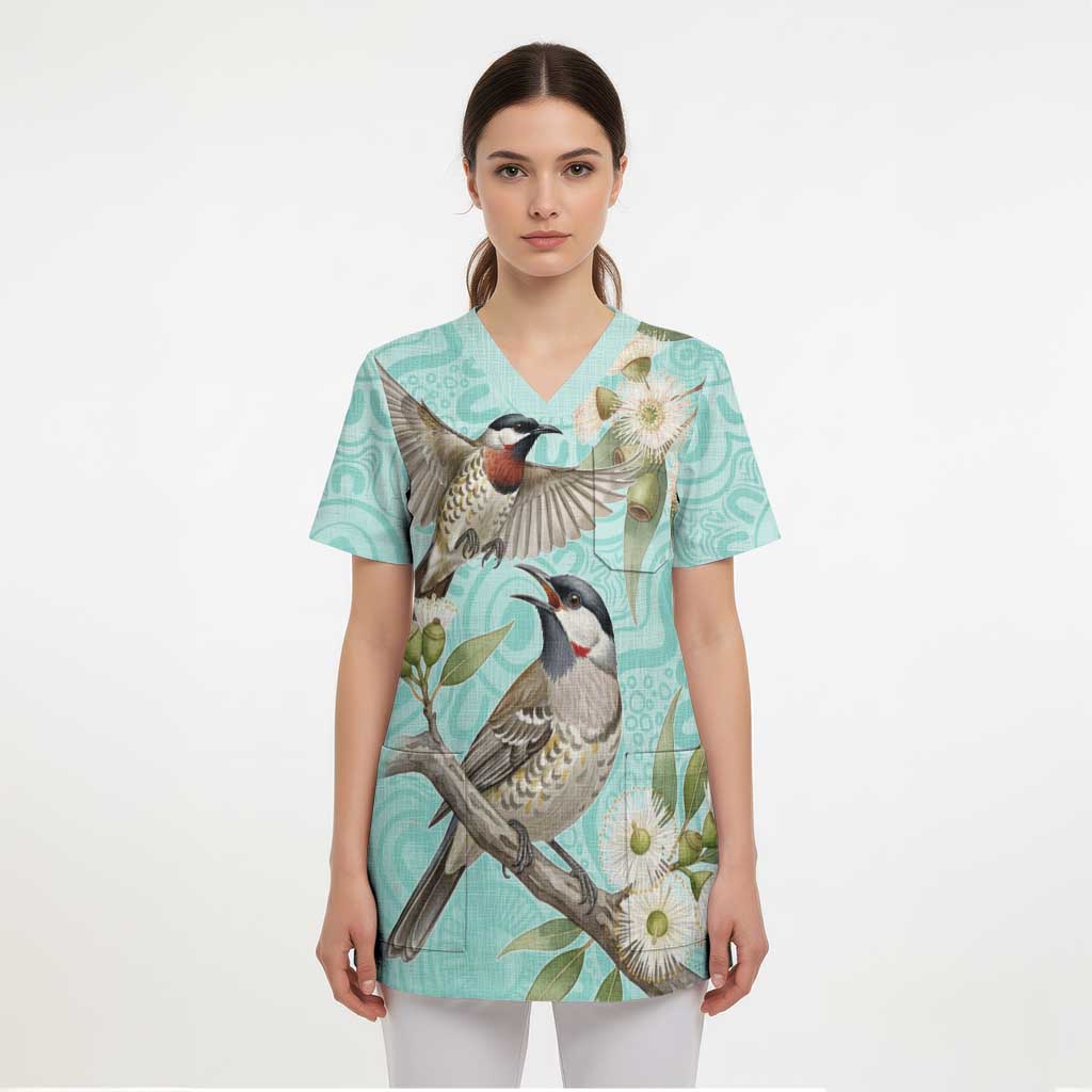 Australia Red Wattlebird Scrub Top Eucalyptus Alba Indigenous Art - Aussie Hoodie