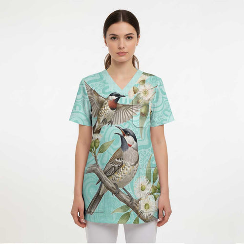 Australia Red Wattlebird Scrub Top Eucalyptus Alba Indigenous Art - Aussie Hoodie