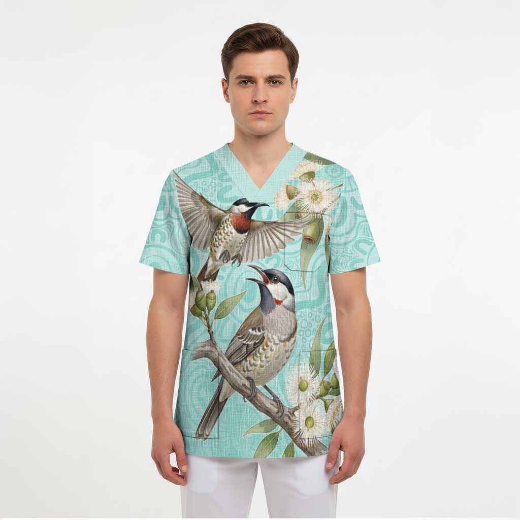Australia Red Wattlebird Scrub Top Eucalyptus Alba Indigenous Art - Aussie Hoodie