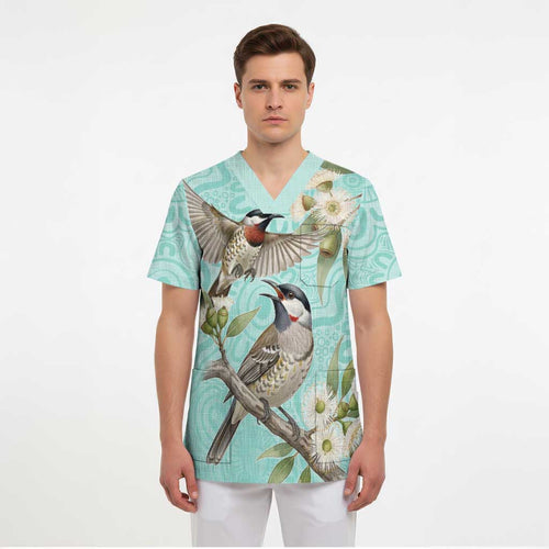 Australia Red Wattlebird Scrub Top Eucalyptus Alba Indigenous Art - Aussie Hoodie