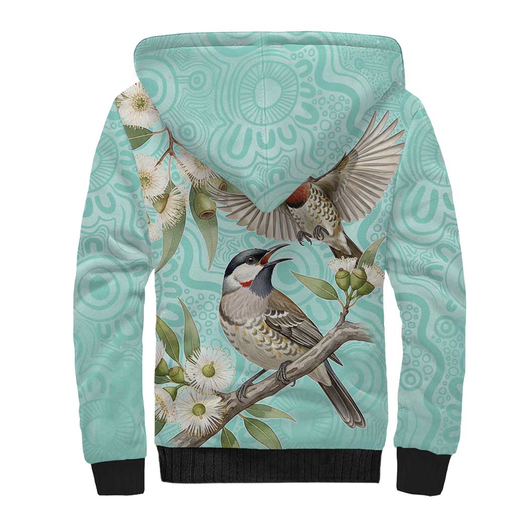 Australia Red Wattlebird Sherpa Hoodie Eucalyptus Alba Indigenous Art - Aussie Hoodie