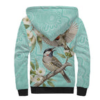 Australia Red Wattlebird Sherpa Hoodie Eucalyptus Alba Indigenous Art - Aussie Hoodie