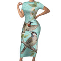 Australia Red Wattlebird Short Sleeve Bodycon Dress Eucalyptus Alba Indigenous Art - Aussie Hoodie