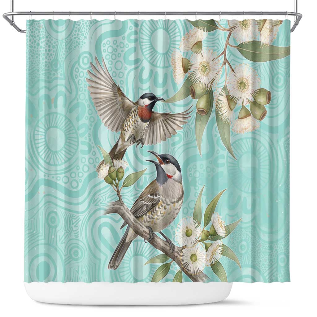 Australia Red Wattlebird Shower Curtain Eucalyptus Alba Indigenous Art - Aussie Hoodie