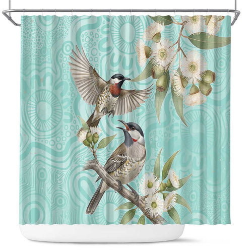 Australia Red Wattlebird Shower Curtain Eucalyptus Alba Indigenous Art - Aussie Hoodie