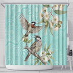 Australia Red Wattlebird Shower Curtain Eucalyptus Alba Indigenous Art - Aussie Hoodie