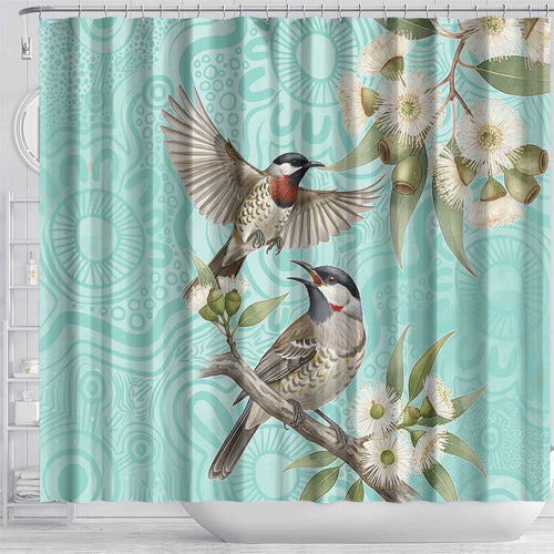 Australia Red Wattlebird Shower Curtain Eucalyptus Alba Indigenous Art - Aussie Hoodie