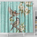 Australia Red Wattlebird Shower Curtain Eucalyptus Alba Indigenous Art - Aussie Hoodie