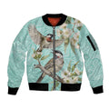 Australia Red Wattlebird Sleeve Zip Bomber Jacket Eucalyptus Alba Indigenous Art - Aussie Hoodie