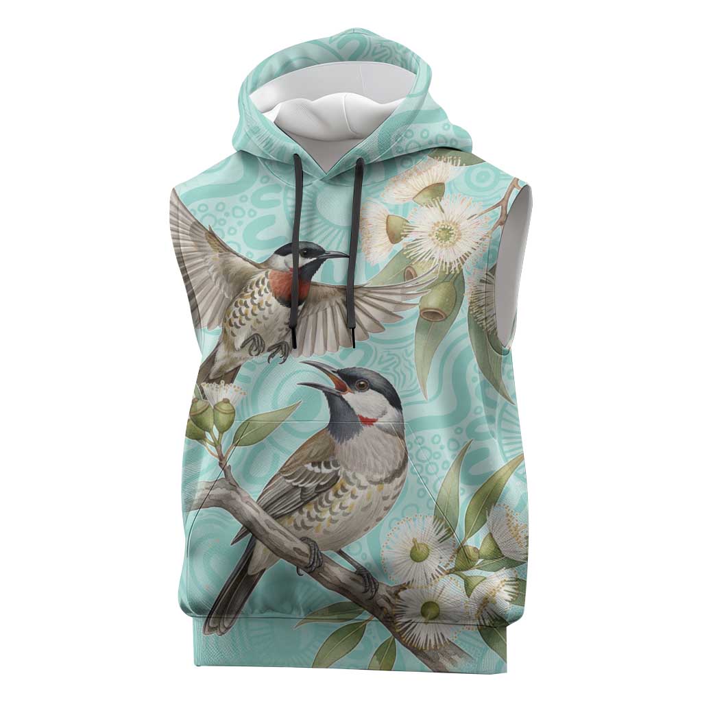 Australia Red Wattlebird Sleeveless Hoodie Eucalyptus Alba Indigenous Art - Aussie Hoodie