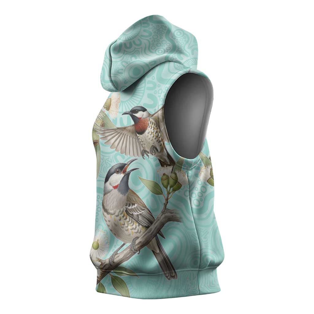 Australia Red Wattlebird Sleeveless Hoodie Eucalyptus Alba Indigenous Art - Aussie Hoodie