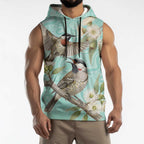 Australia Red Wattlebird Sleeveless Hoodie Eucalyptus Alba Indigenous Art - Aussie Hoodie
