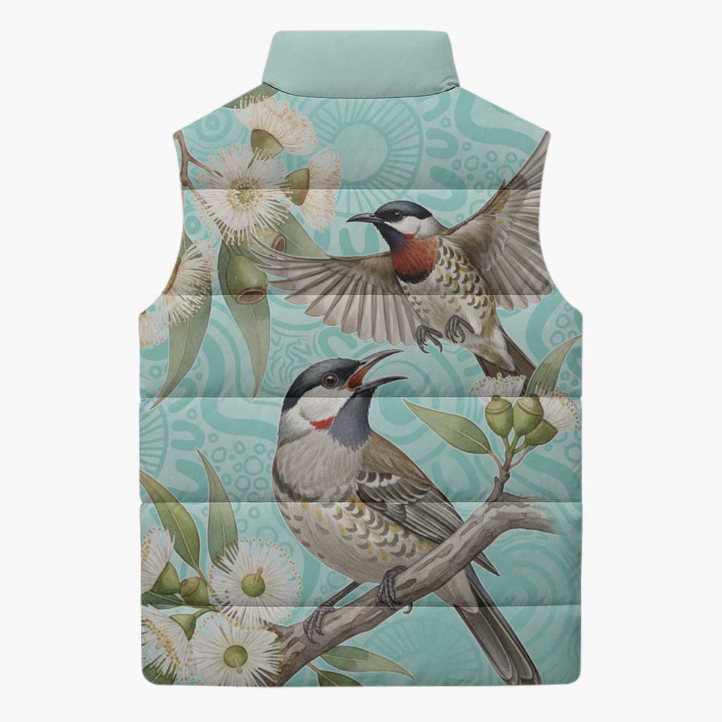 Australia Red Wattlebird Sleeveless Puffer Jacket Eucalyptus Alba Indigenous Art - Aussie Hoodie