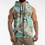 Australia Red Wattlebird Sleeveless Zip Hoodie Eucalyptus Alba Indigenous Art - Aussie Hoodie